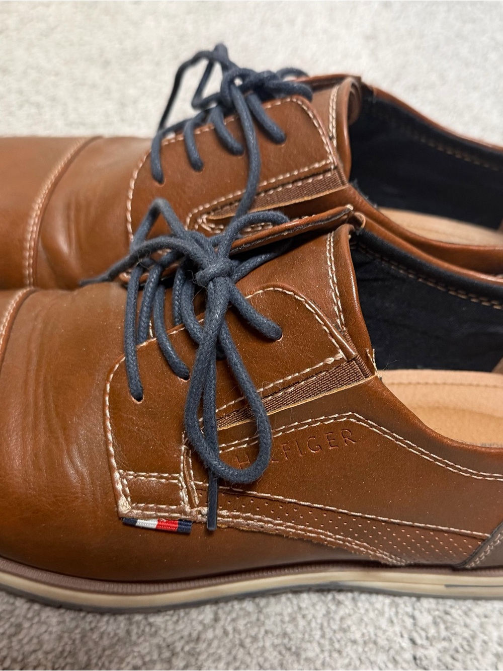 Tommy Hilfiger Brown Leather Lace-Up Derby with Navy Laces